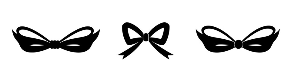 black and white vector illustration of three elegant bow tie designs