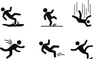 Obraz premium Slip, Trip, and Fall Hazard Warning Icons Set