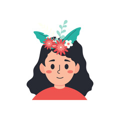 Happy Mind Girl Character with Flower Crown