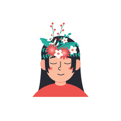 Happy Mind Girl Character with Flower Crown