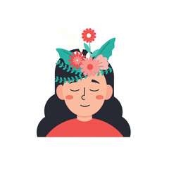 Happy Mind Girl Character with Flower Crown