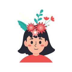 Happy Mind Girl Character with Flower Crown