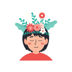 Happy Mind Girl Character with Flower Crown
