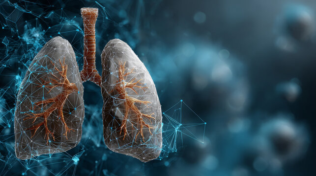Influenza lung protection concept ,digital lung respiratory system ai network medical technology healthcare futuristic anatomy