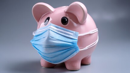 Piggy Bank Face Mask. Financial Crisis, Saving during Economic Debts and Health Care Expenses