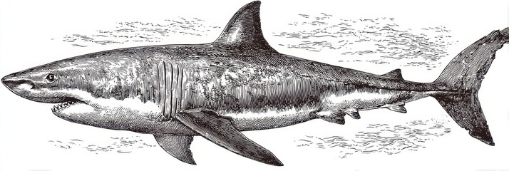 Shark Engraved. Vintage Engrave Illustration of Saw Fish, Killer Whale, and Dolphin
