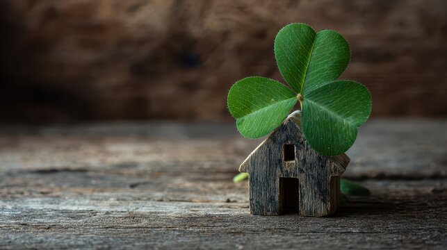 Shamrock House. St.Patrick's Day Symbol of Good Luck and Charme on Wooden Background