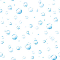 Seamless bubble pattern. Watercolor illustration of translucent water bubbles for children's rooms, pools, play areas, and for printing on clothing and fabric.