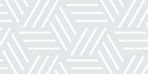 Fototapeta premium Seamless white and gray cube tiles repeat grid triangle geometric hexagon type cube fabric pattern shapes cover wallpaper fabric template design. 