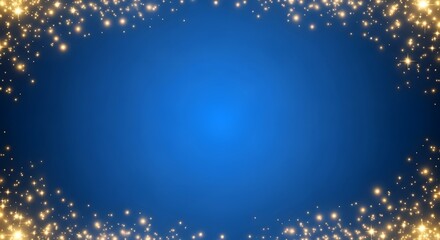 Obraz premium Golden glitter sparkling frame on a deep blue background for festive celebrations and elegant design projects