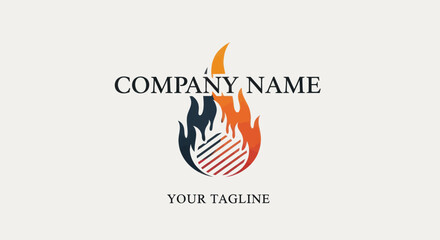 Dynamic Fire Flame Logo Design with Company Name and Tagline.