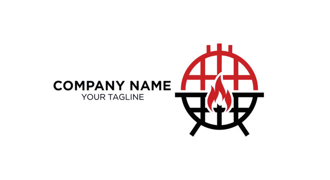 Modern Barbecue Grill Logo with Flame Element.