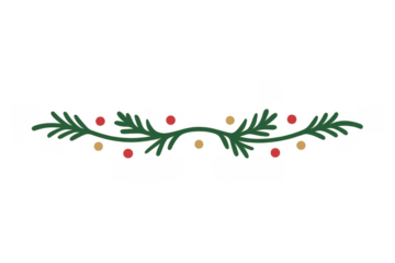 Christmas garland vector art creating a festive border with evergreen branches and holiday berries on transparent background