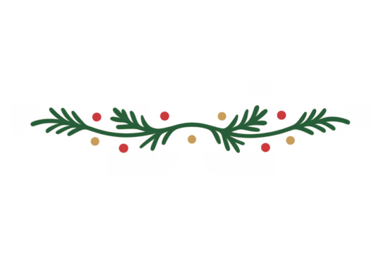Christmas garland vector art creating a festive border with evergreen branches and holiday berries on transparent background