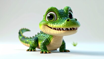 Joyful Green Cartoon Crocodile Illustration