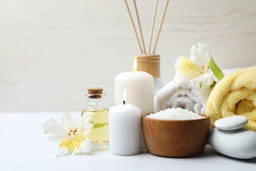 Spa composition on a wooden table. Natural cosmetic products