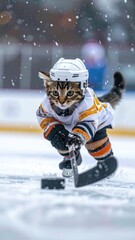 Kitten Ice Hockey Player in Winter Setting