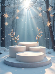podium background  with christmas tree and snow