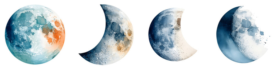 Obraz premium Watercolor Moon Phases Collection on White Background