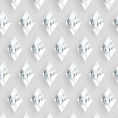 Rhombus realistic diamond seamless pattern on gray background