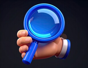 Hand holding a vibrant blue magnifying glass