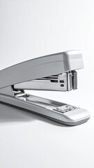 Gray stapler, open, on white background