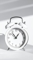 White alarm clock, sunlit shadows