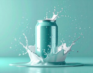 Mint-colored can with a milk-splash