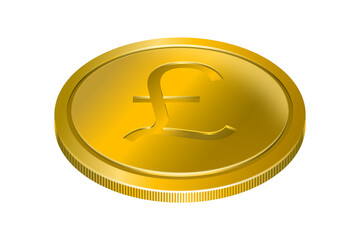 A gold coin with the British pound sterling currency symbol on surface. Money concept, three-dimensional, isolated on transparent.
