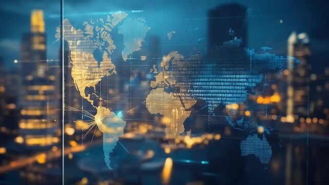 Abstract creative digital world map and connections in the background, globalization and future concept. multi-exposure - Powered by Adobe