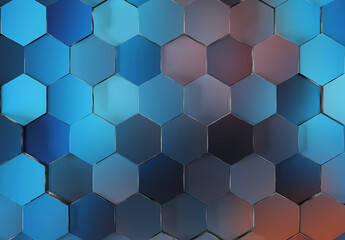 Black and blue glossy hexagons background pattern. Abstract hexagonal colorful texture. 3D rendering
