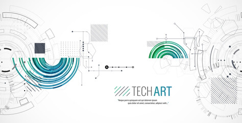 Naklejka premium Abstract background. Scientific and technological concept with the use of technical elements formed in the shape of a circle. Vector