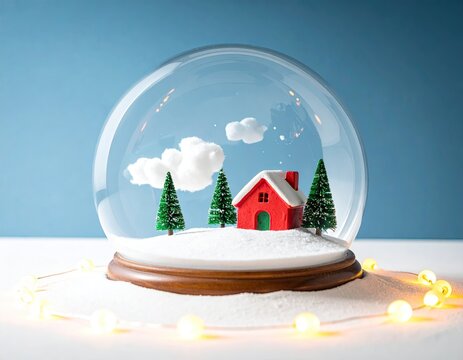 Red house snow globe scene