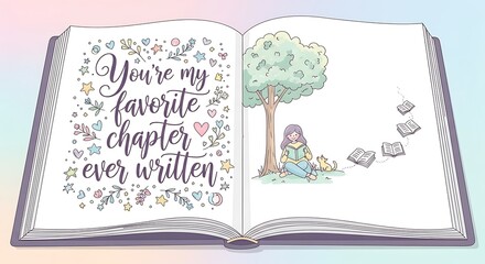 Open Book Illustration with Heartfelt Message and Whimsical Scene.