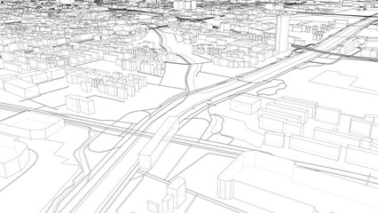 Urban Wireframe Cityscape