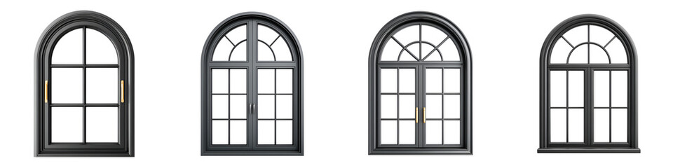 Modern Black Arched Window Frames Set on White