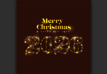 Merry Christmas & Happy New Year 2026 Golden Glow Design Card Template