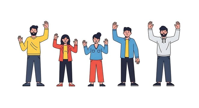 Diverse Group of People Celebrating Success and Achievement with Raised Hands.