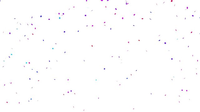 Animation of golden confetti falling down on white background,3D animation of exploding confetti,