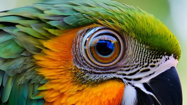Vibrant Parrot Close-Up Showcasing Colorful Plumage and Intricate Feather Details