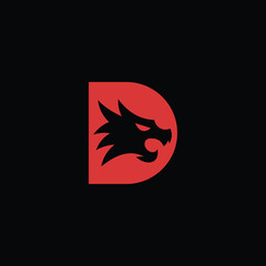 Fierce Dragon Head Letter D Logo Mark