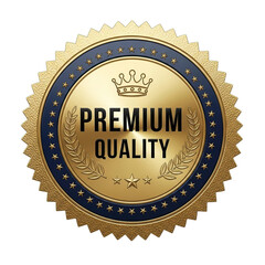 Premium quality golden badge isolated on transparent background