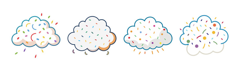 Simple art of confetti clouds isolated on white backdrop