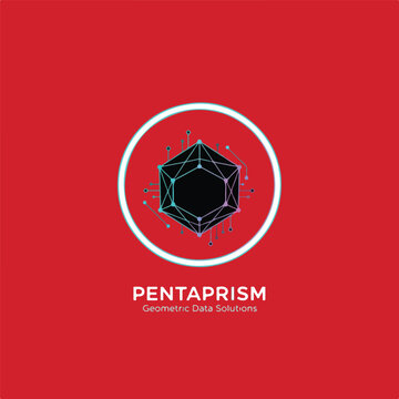 Logotype line Geometric figure Pentagonal prism icon isolated on Red background.eps
