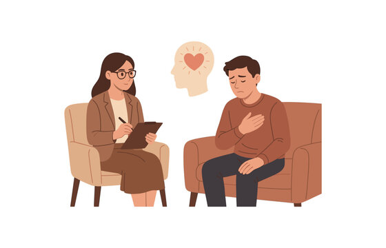 therapy session mental health support and emotional healing flat vector illustration style isolated on white background