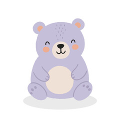 Fototapeta premium A cute, plump, light purple teddy bear sitting down with its eyes closed and a smile.