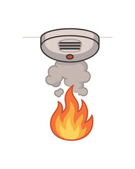 smoke detector home fire safety and prevention system flat vector illustration style isolated on white background