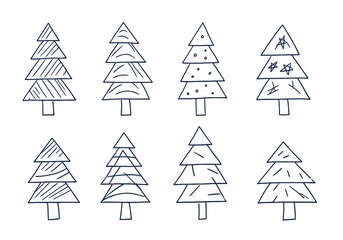 Obraz premium christmas tree set, hand Drawing christmas tree 