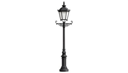 Isolated black ornate lamppost with decorative lantern