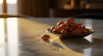 Poster Restaurant Roasted Almonds in Black Bowl on Marble Table  © Jung Sungmin